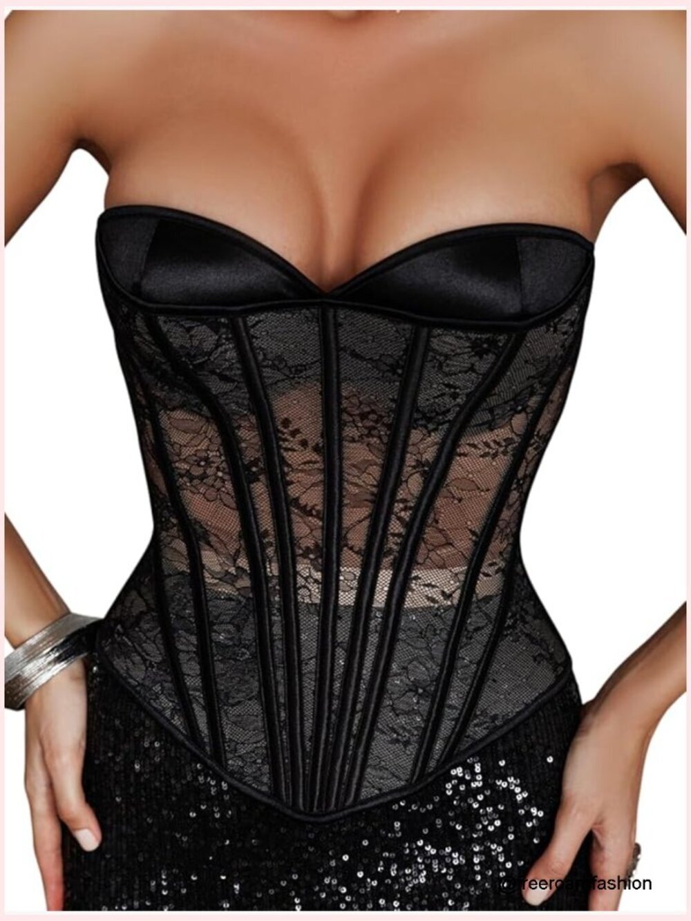 Overbust Corset Top - Steel Boned Lace Up Bustier for Waist Training